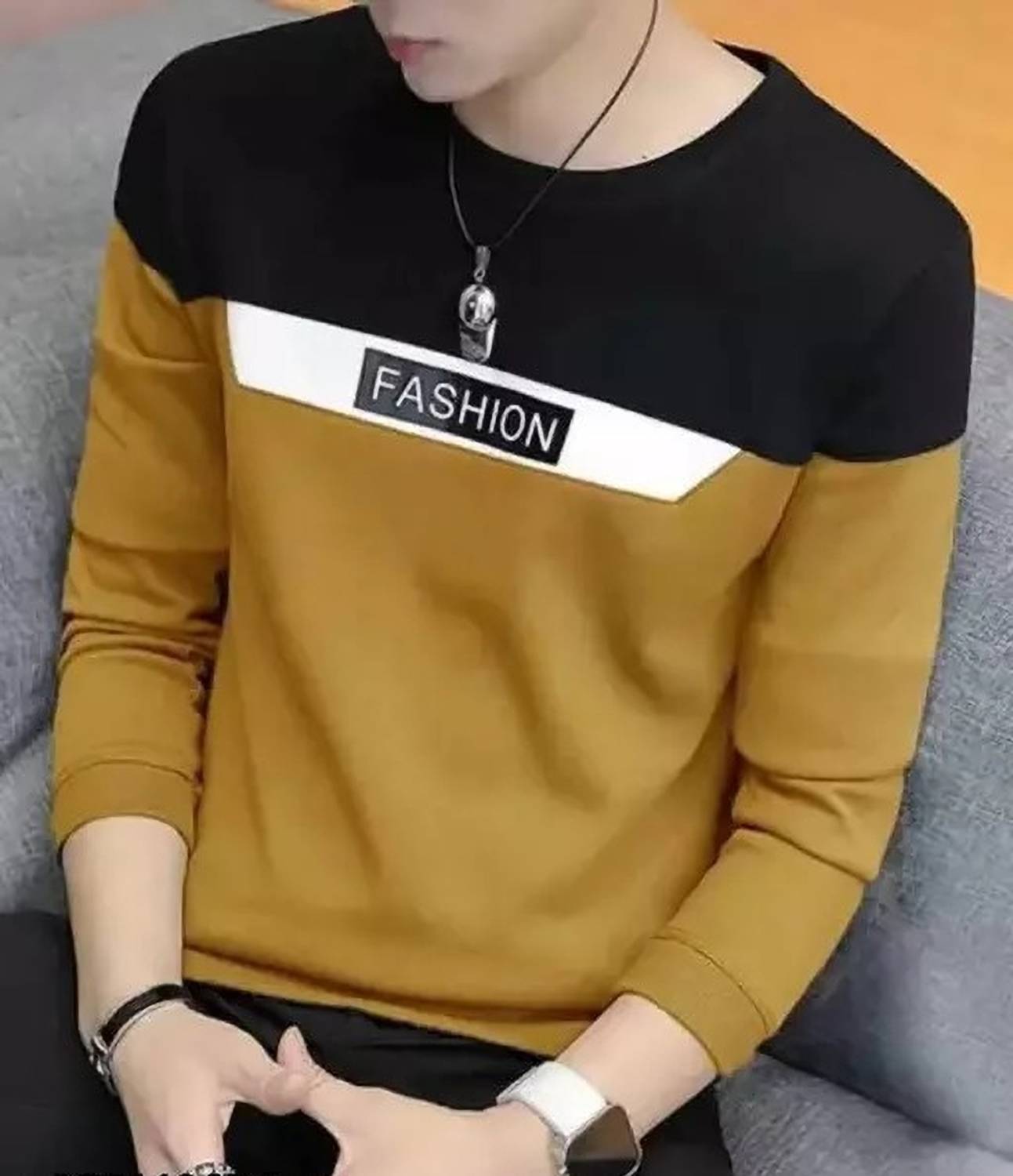 URE Enterprises Men Colorblock Round Neck Cotton Blend Yellow T-S