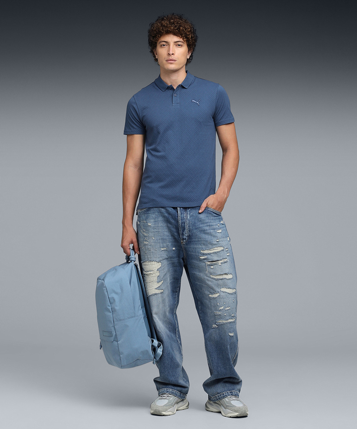 Image of PUMA Self Design Men Polo Neck Blue T-Shirt