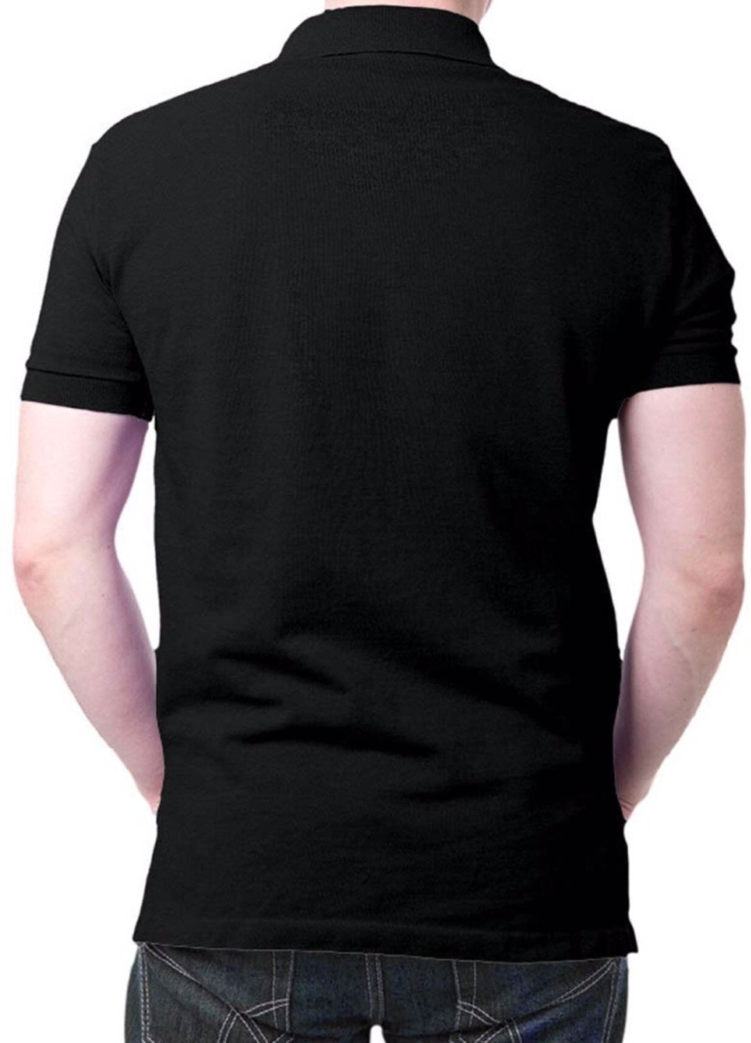 Image of Spohub Men Printed Polo Neck Polycotton Black T-Shirt