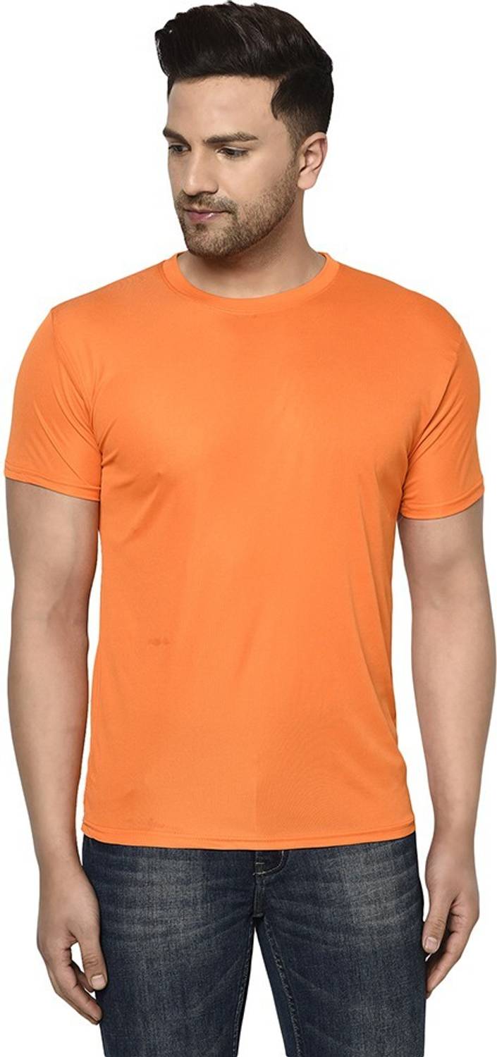 ACENTEO Solid Men Round Neck Orange T-Shirt