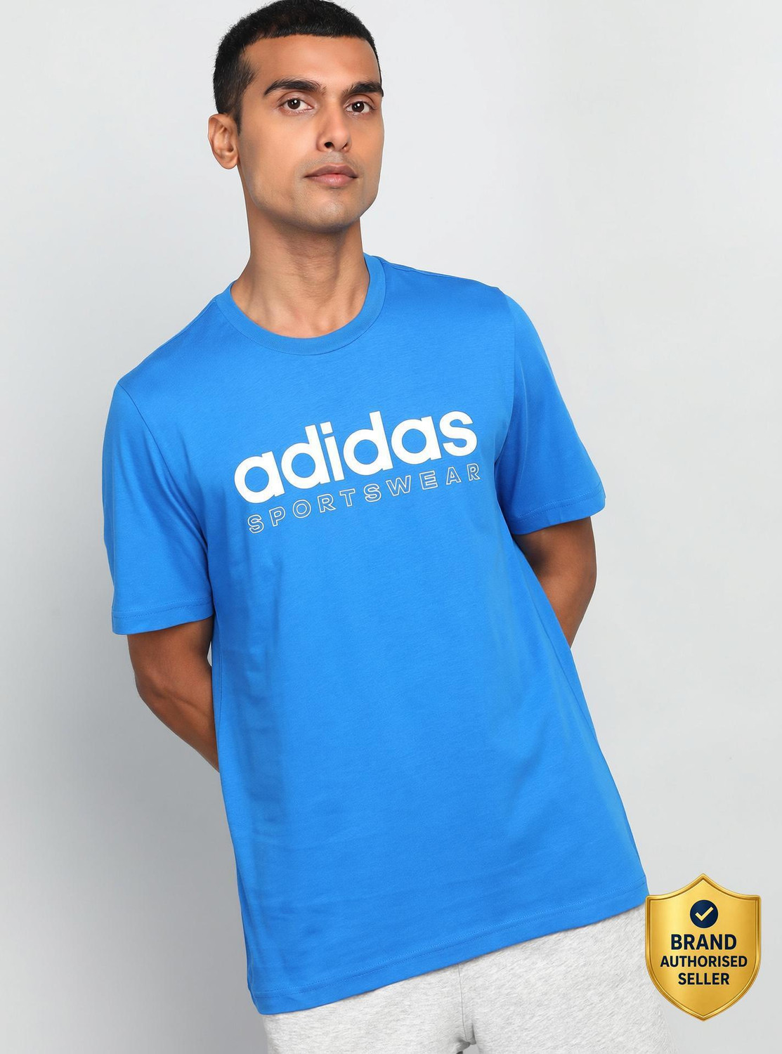 Image of ADIDAS Printed Men Round Neck Blue T-Shirt