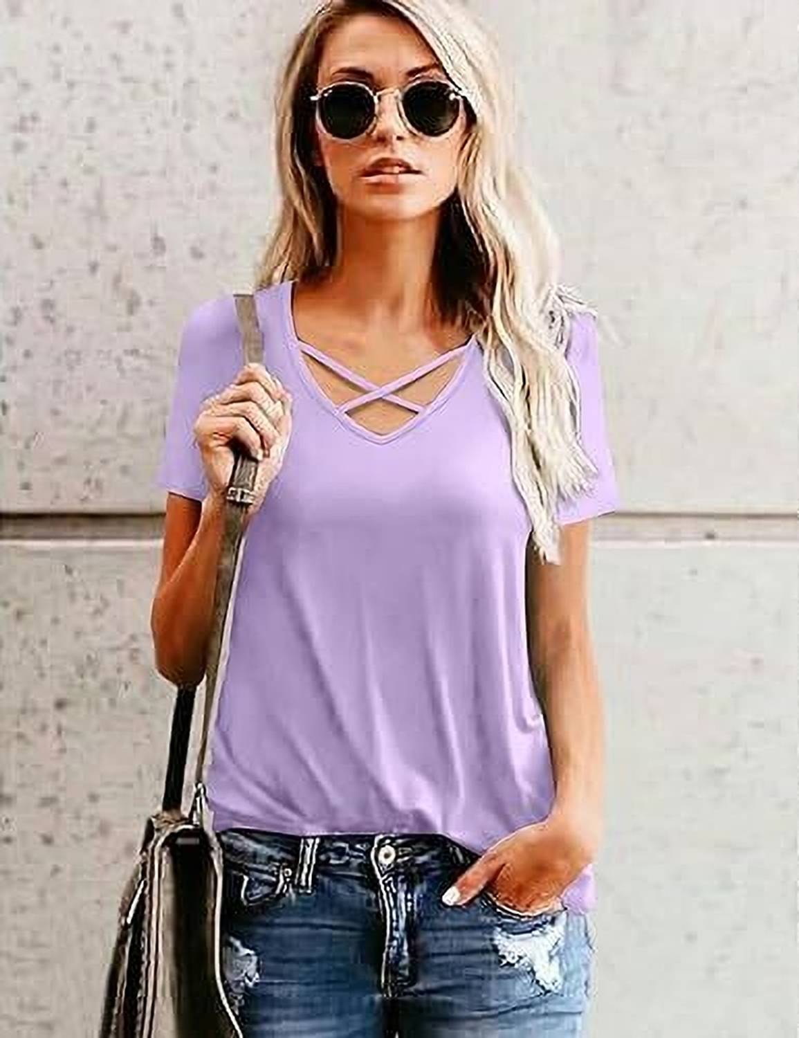 Baeship Solid Women V Neck Reversible Purple T-Shirt