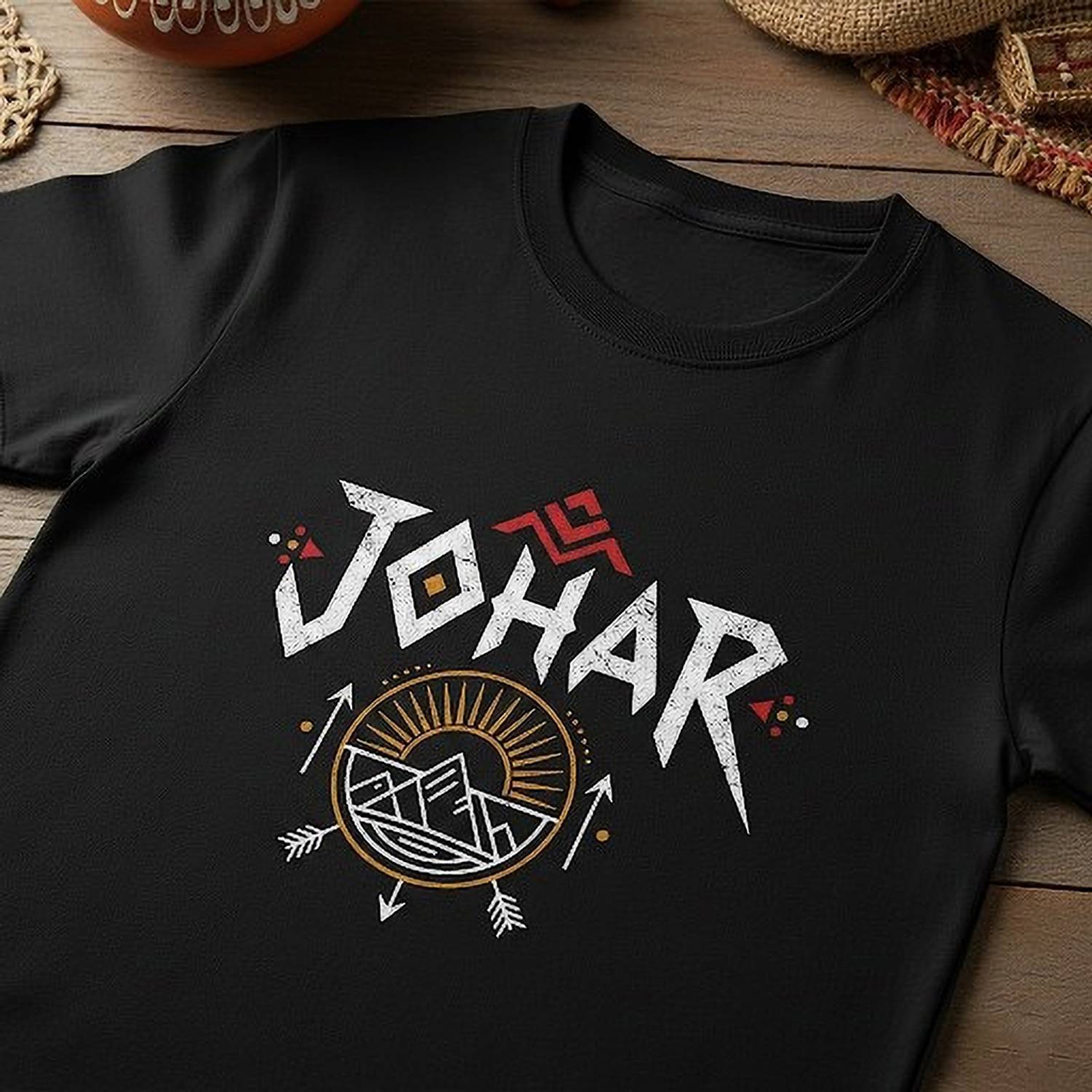 ADIVASI SHOP Printed Men Round Neck White, Black T-Shirt