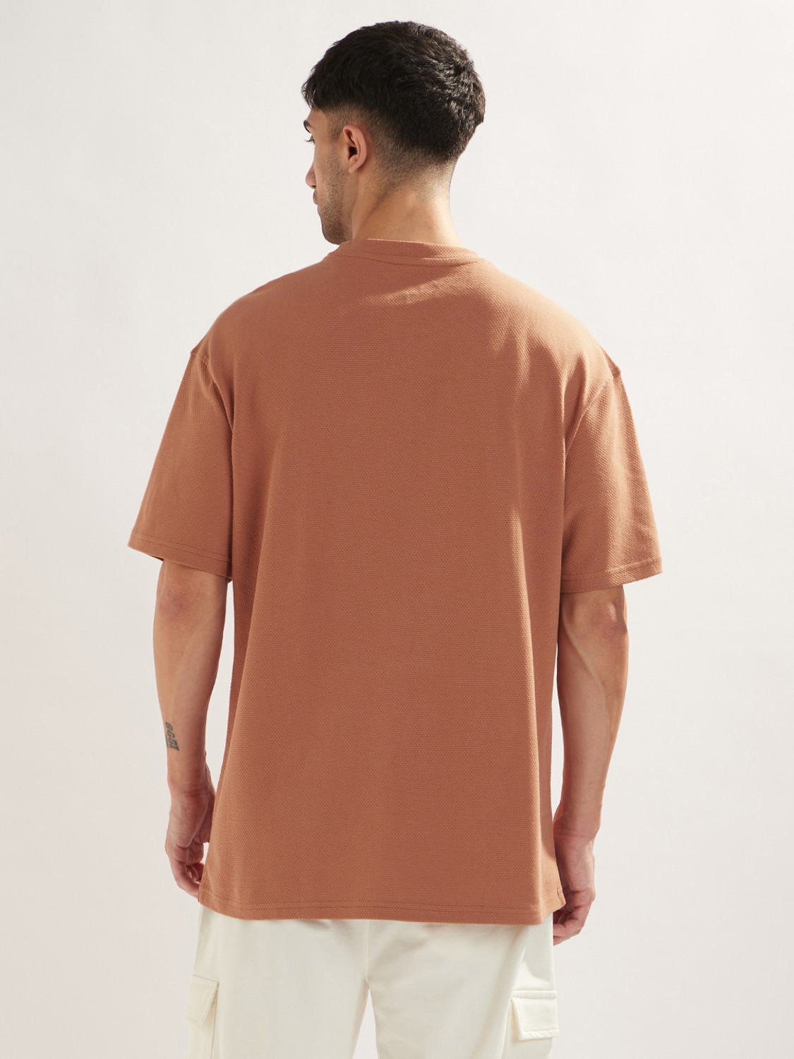 Image of NOBERO Men Solid Crew Neck Pure Cotton Brown T-Shirt