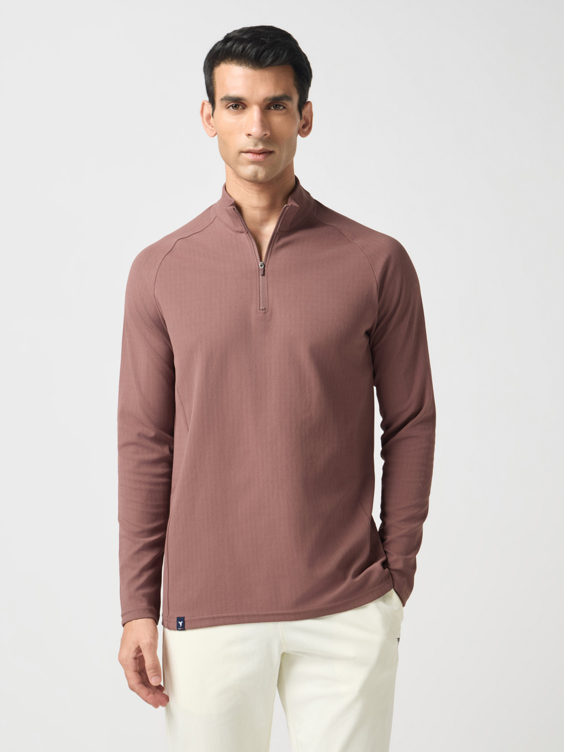 Image of TECHNOSPORT Solid Men Zip Neck Purple T-Shirt