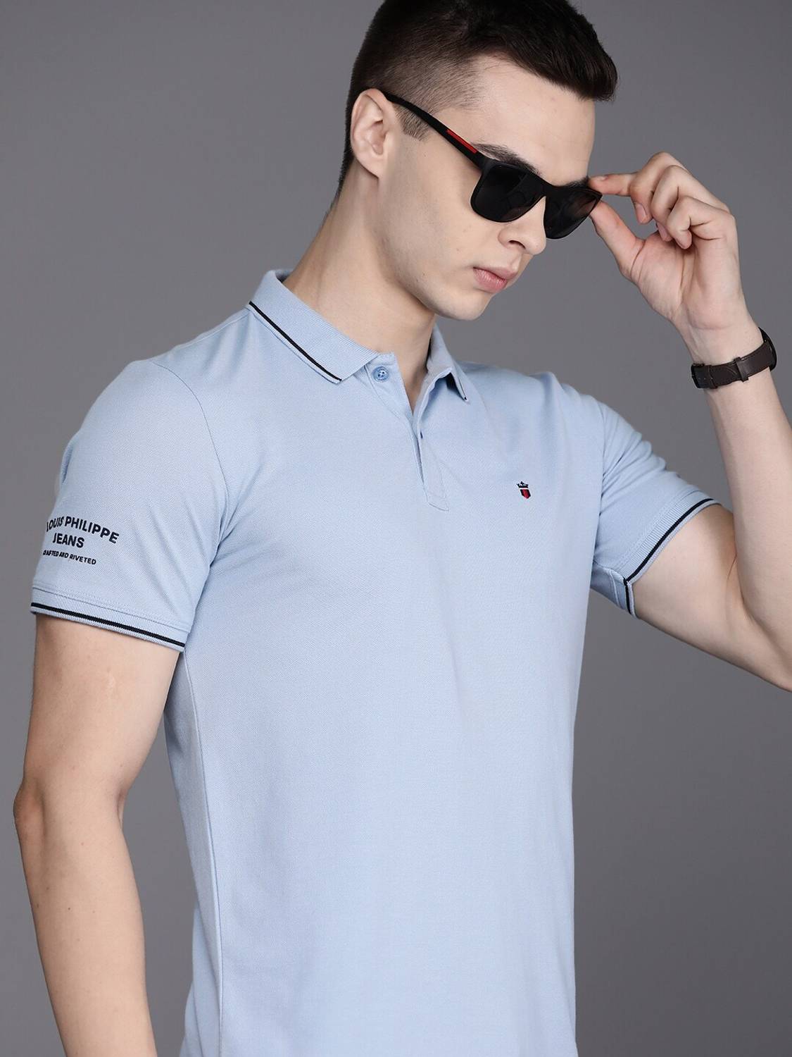 Louis Philippe Jeans Slim Fit Casual Men Solid Polo Neck Pure Cot
