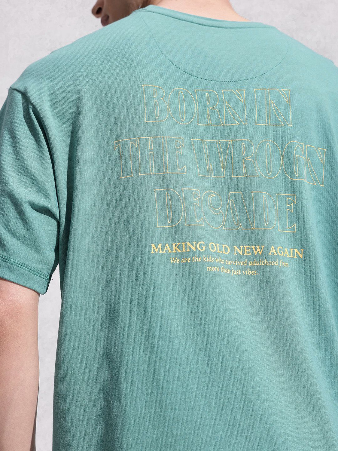 Image of WROGN Printed Men Round Neck Green T-Shirt