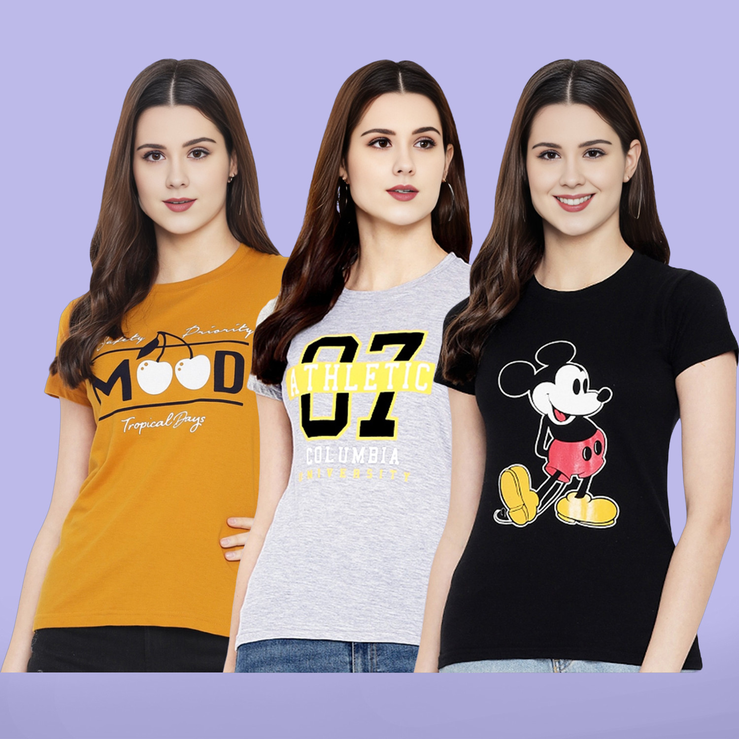 Image of METRONAUT Graphic Print Women Round Neck Multicolor T-Shirt