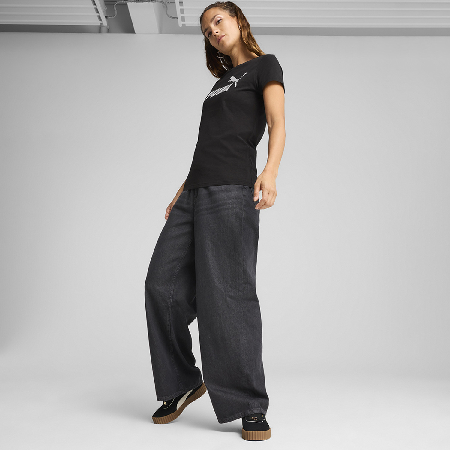 Image of PUMA Printed Women Crew Neck Black T-Shirt