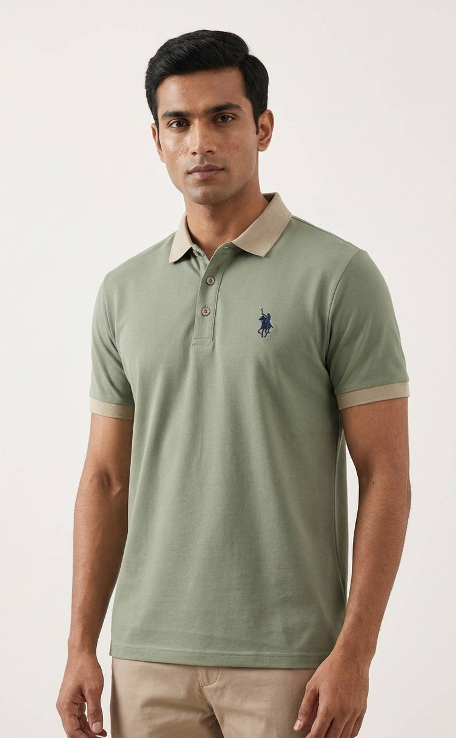 Men Embroidered Polo Neck Polycotton Light Green T-Shirt - Image 3