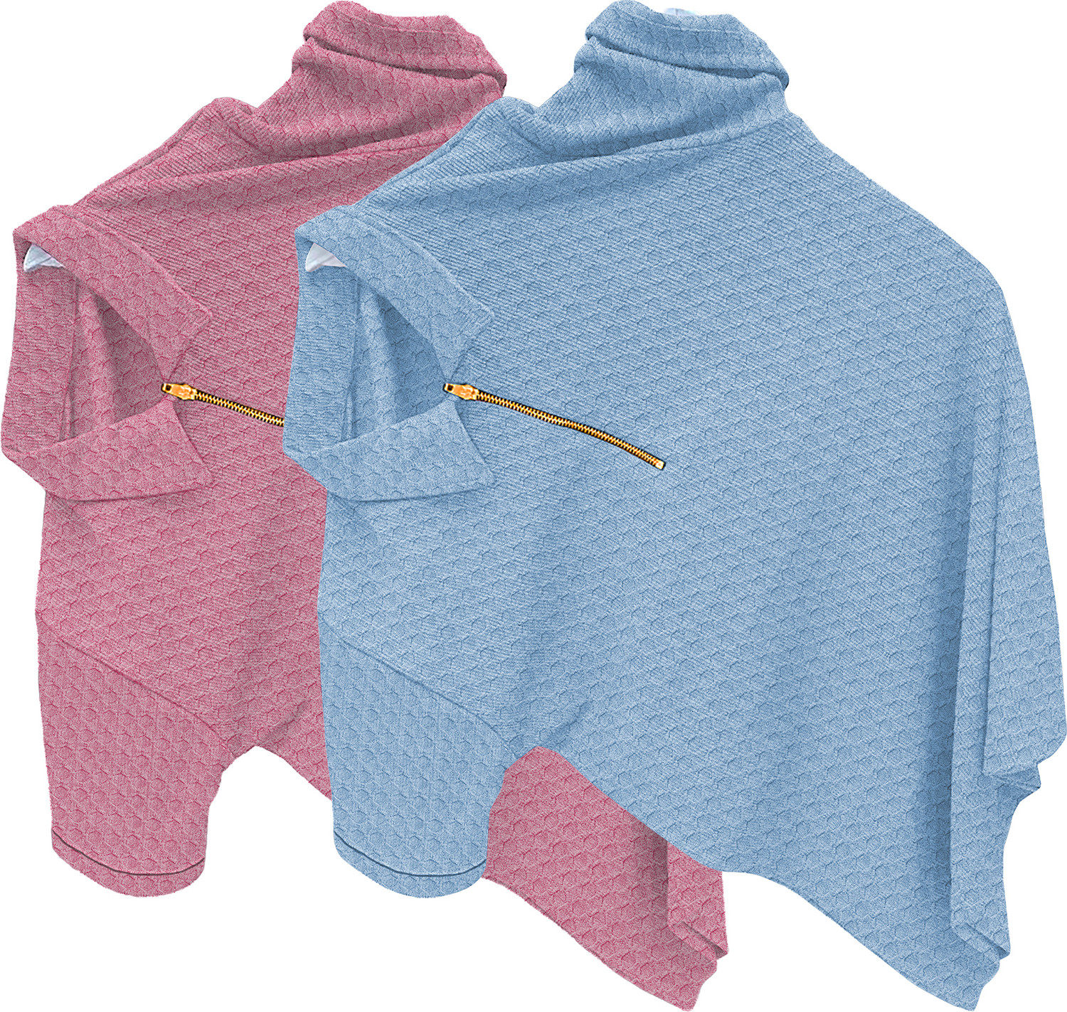 Image of KAJARU Self Design Men Zip Neck Pink, Light Blue T-Shirt