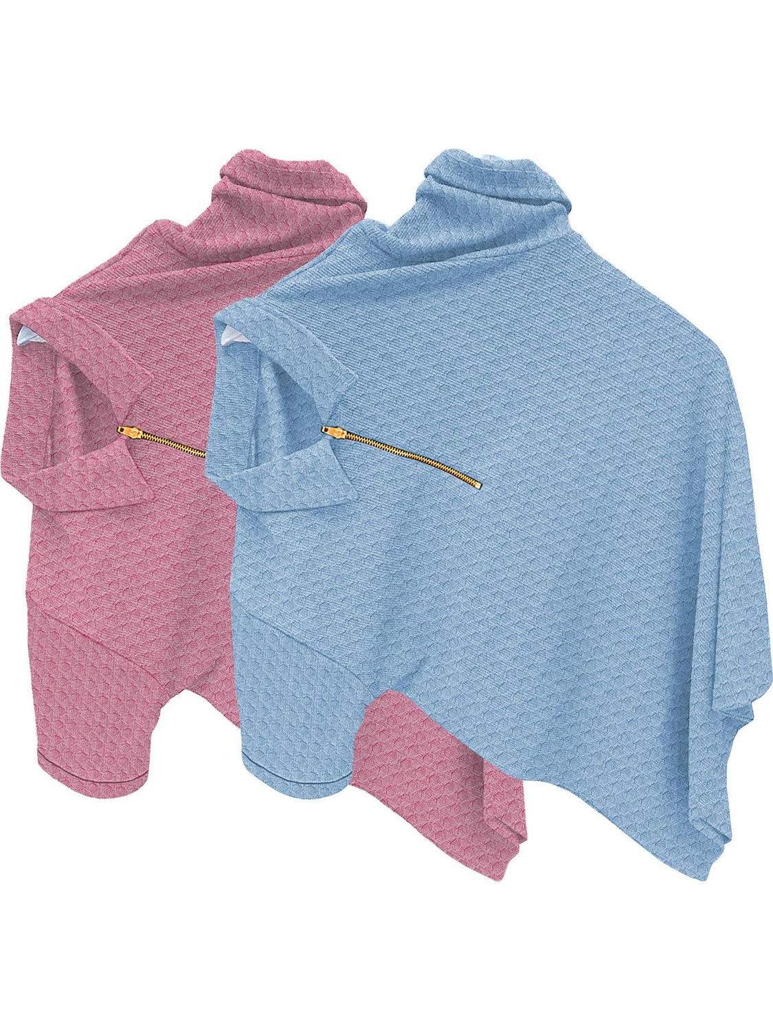 Image of KAJARU Self Design Men Zip Neck Pink, Light Blue T-Shirt
