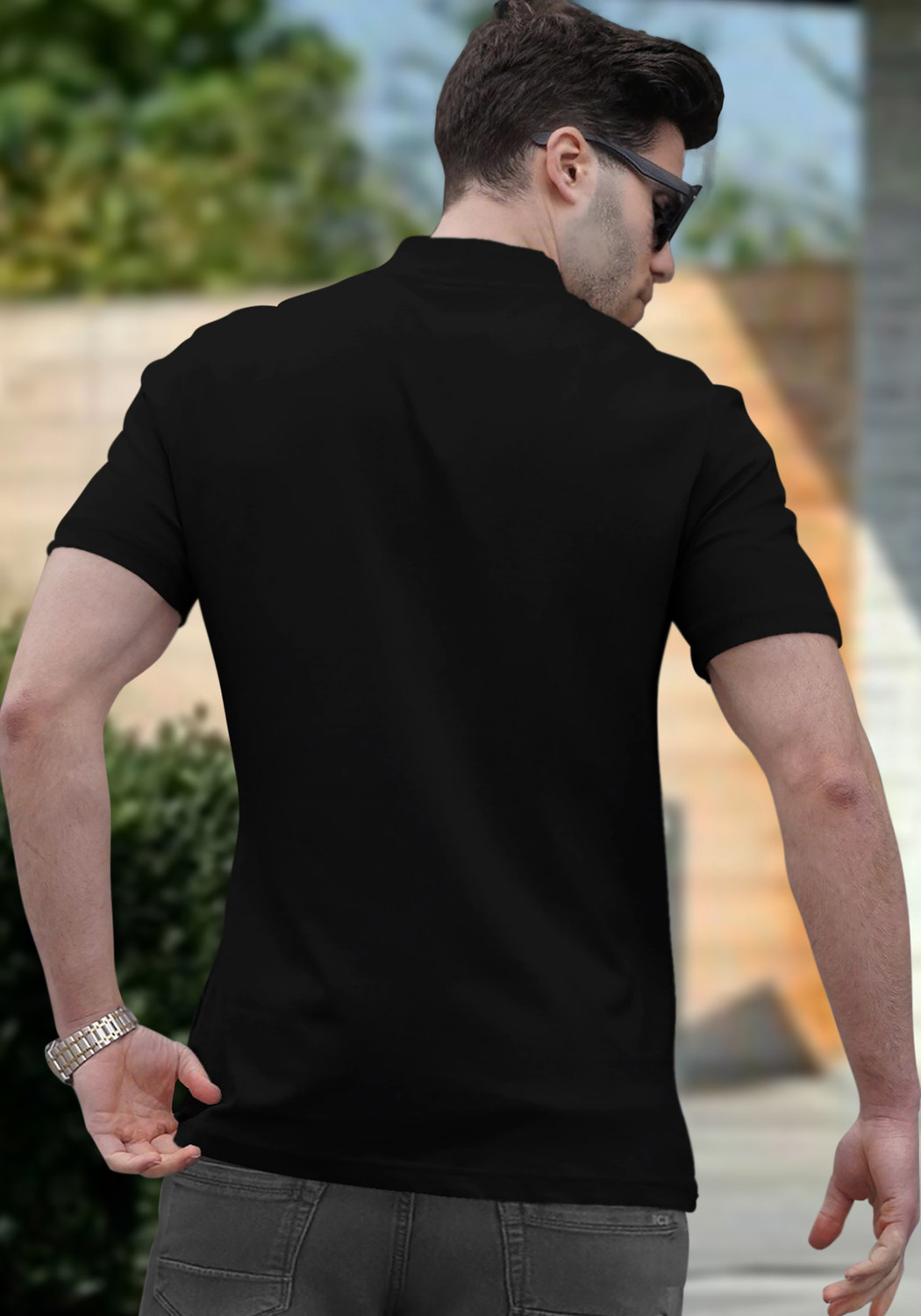 Image of TRIPR Printed Men Mandarin Collar Black T-Shirt