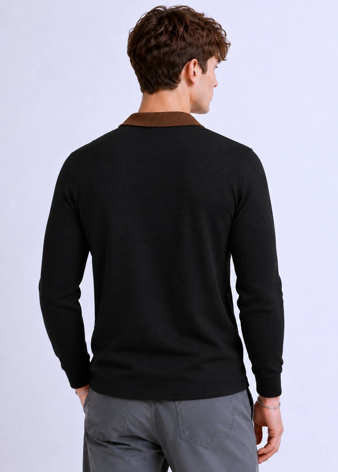 Try Striped Men Zip Neck Beige T-Shirt - Image 3