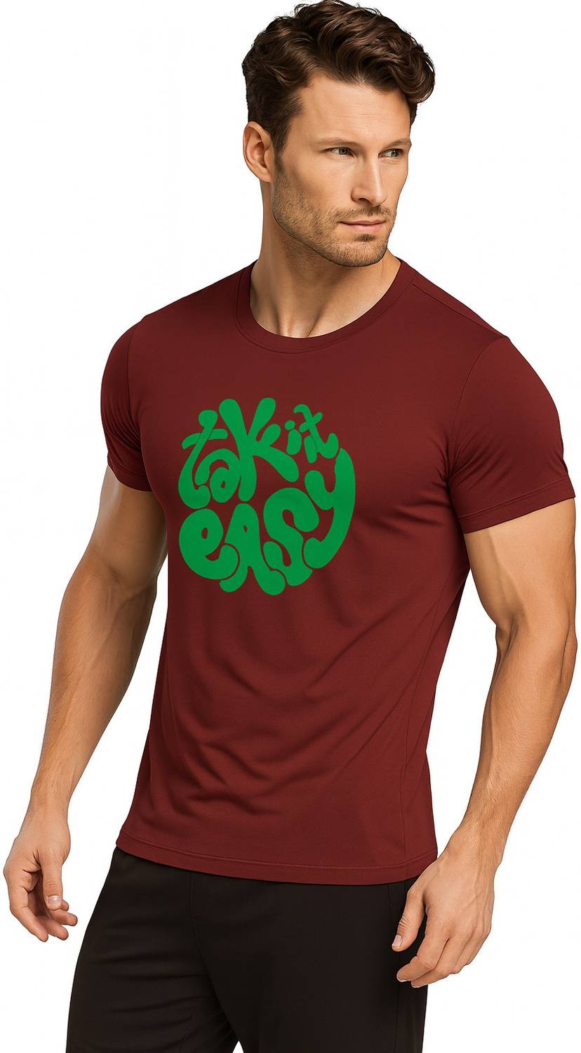 3colors Printed Men Round Neck Maroon T-Shirt