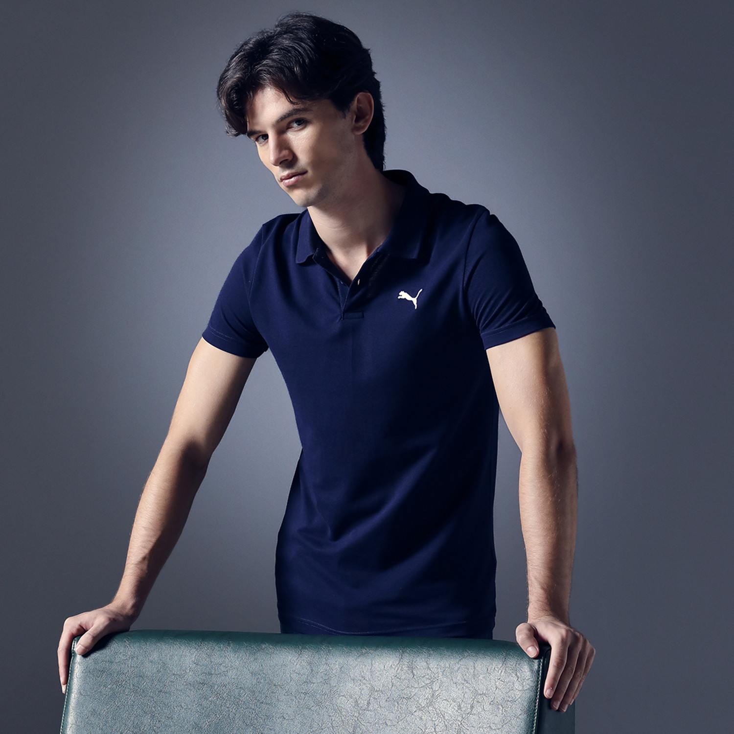 Image of PUMA Solid Men Polo Neck Blue T-Shirt