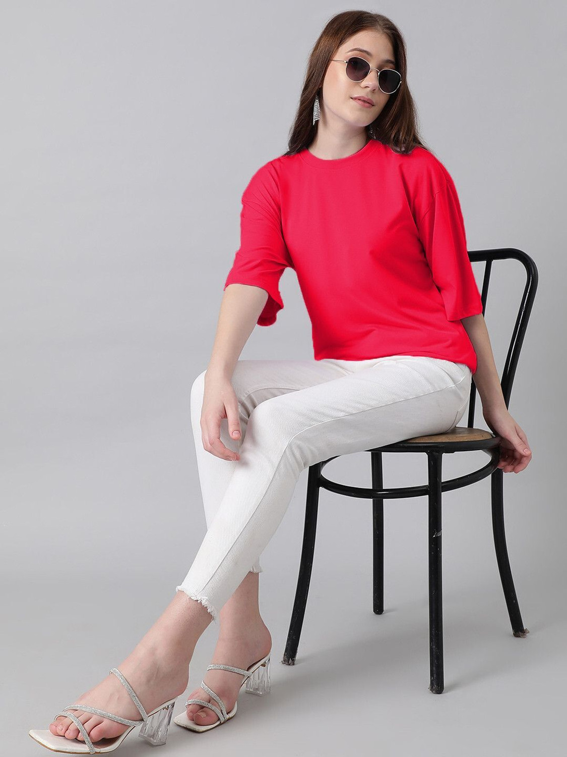Image of KOTTY Solid Women Scoop Neck Pink T-Shirt