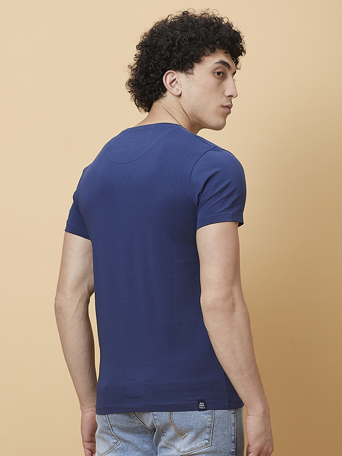 Image of BEING HUMAN Typography Men Crew Neck Dark Blue T-Shirt