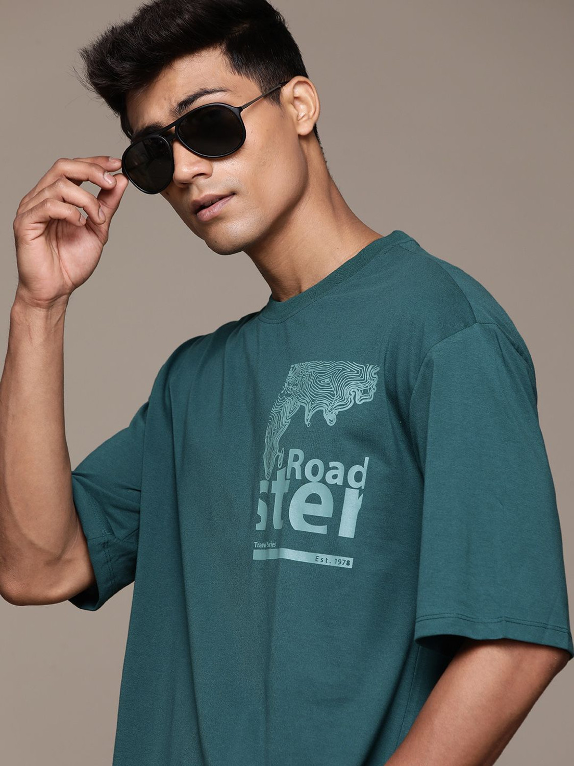 Image of Roadster Printed Men Round Neck Green T-Shirt