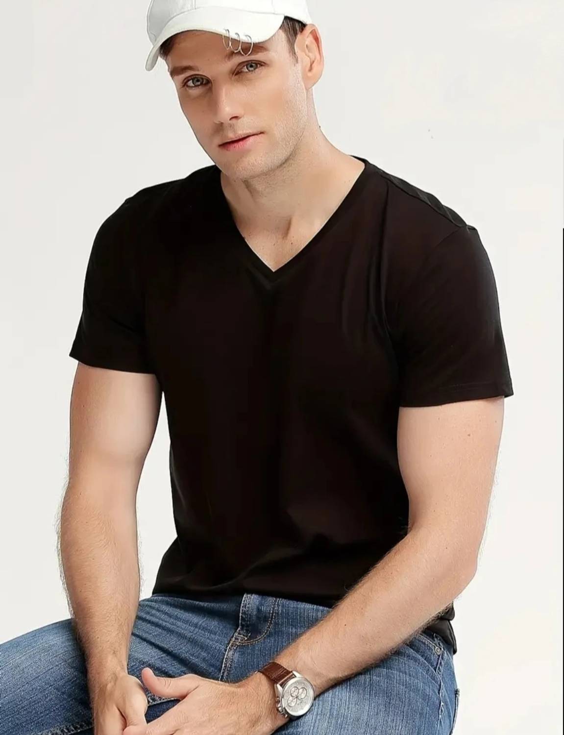 Nilan Solid Men V Neck Black T-Shirt - Image 4