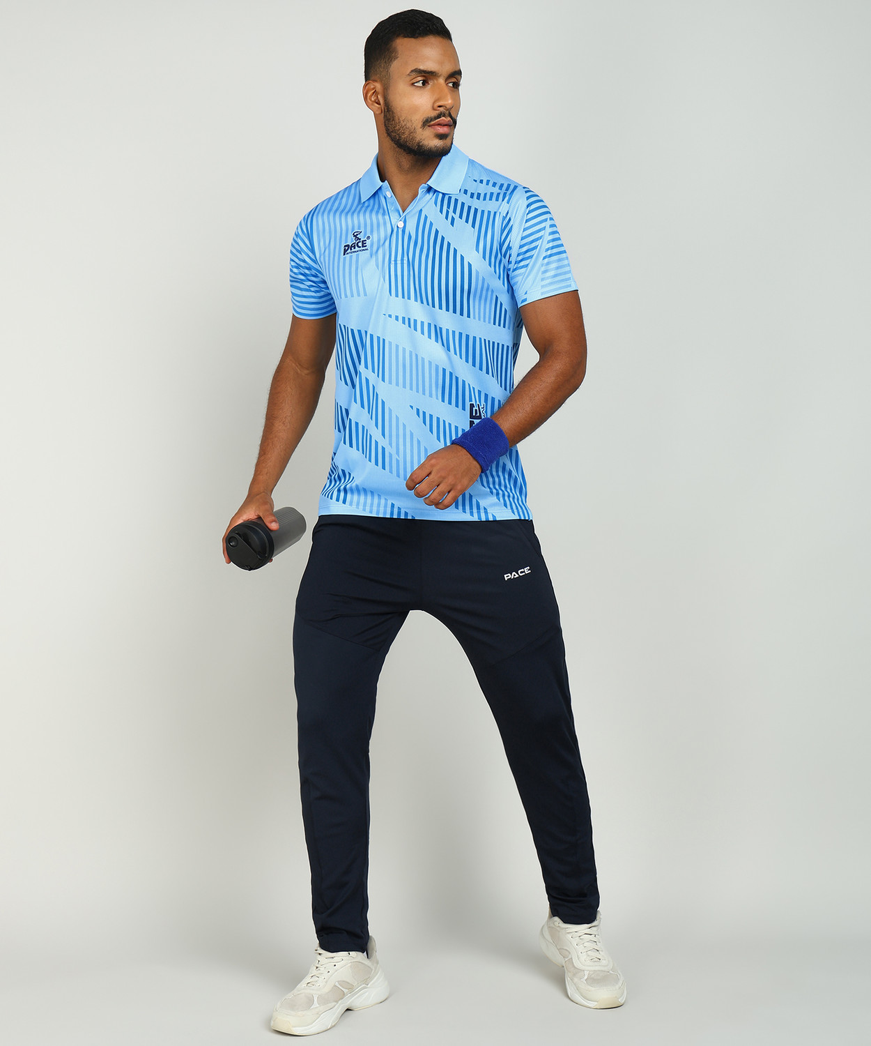 Image of Pace International Printed Men Polo Neck Blue T-Shirt