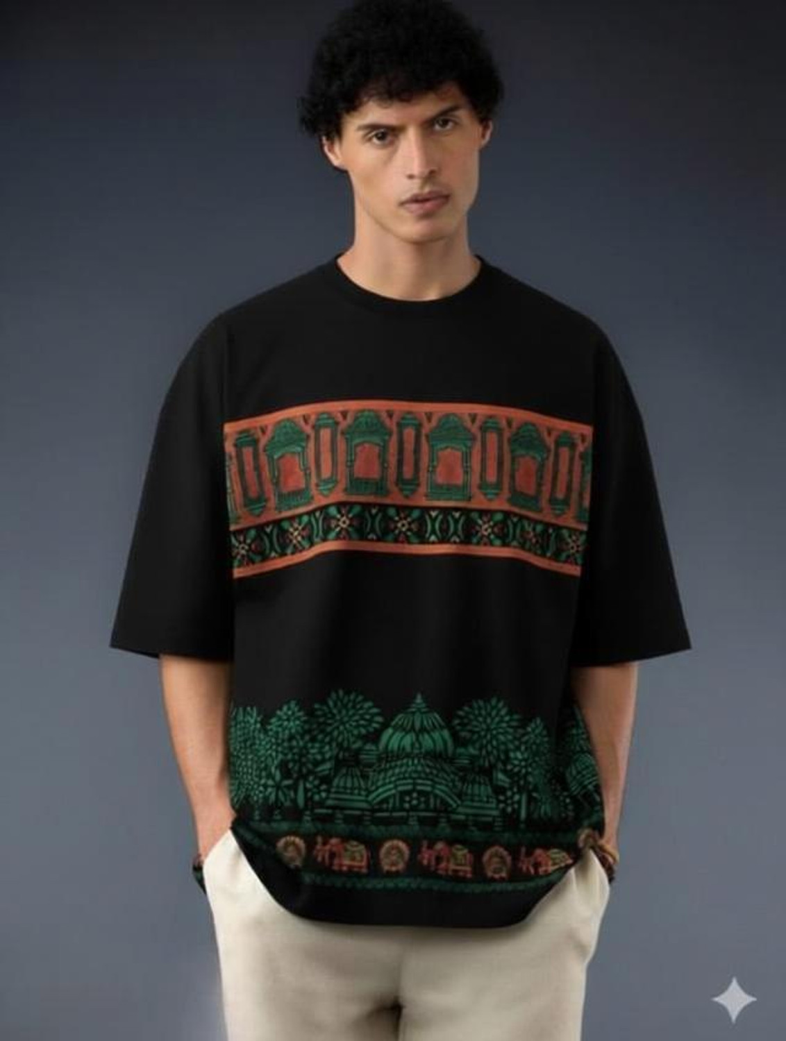 Image of Larren Devis Printed Men Round Neck Black T-Shirt