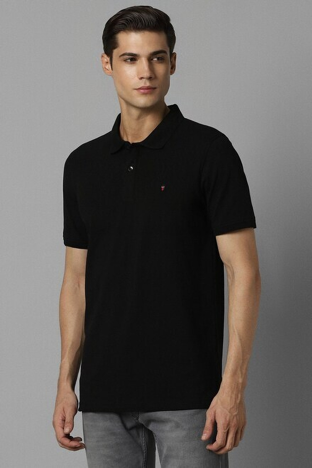 Image of Louis Philippe Sport Solid Men Polo Neck Black T-Shirt