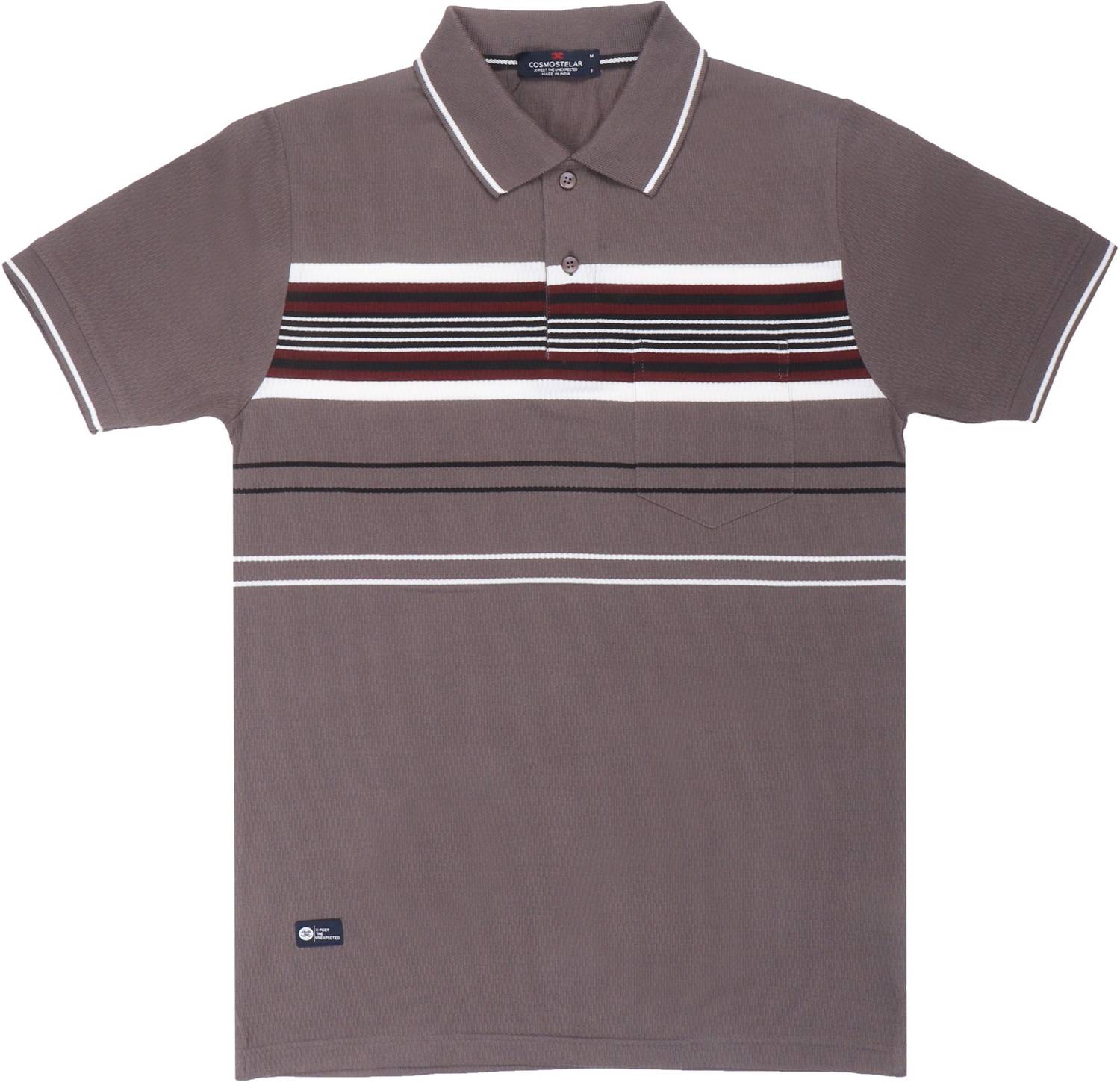 COSMOSTELAR Men Striped Polo Neck Pure Cotton Grey, Black T-Shirt