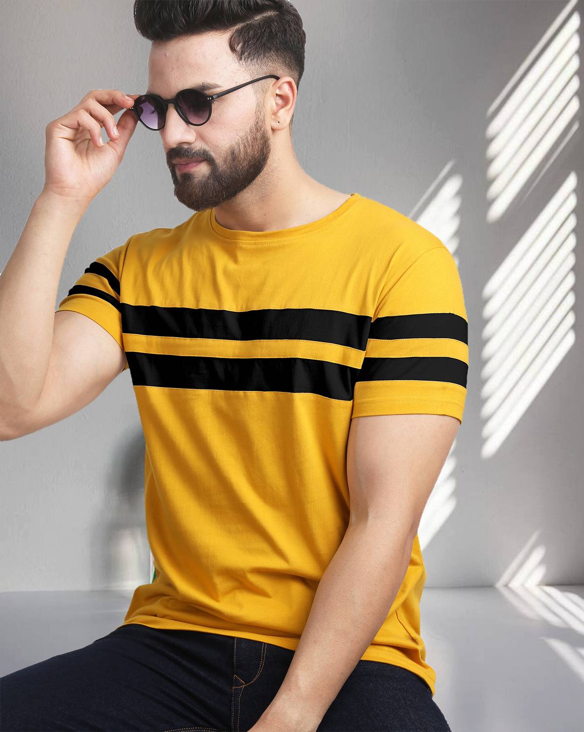 ENITOR Colorblock Men Round Neck Yellow T-Shirt
