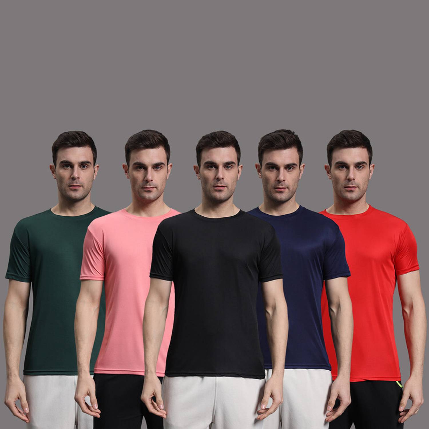 InkTees Pack of 5 Men Solid Round Neck Polyester Multicolor T-Shi