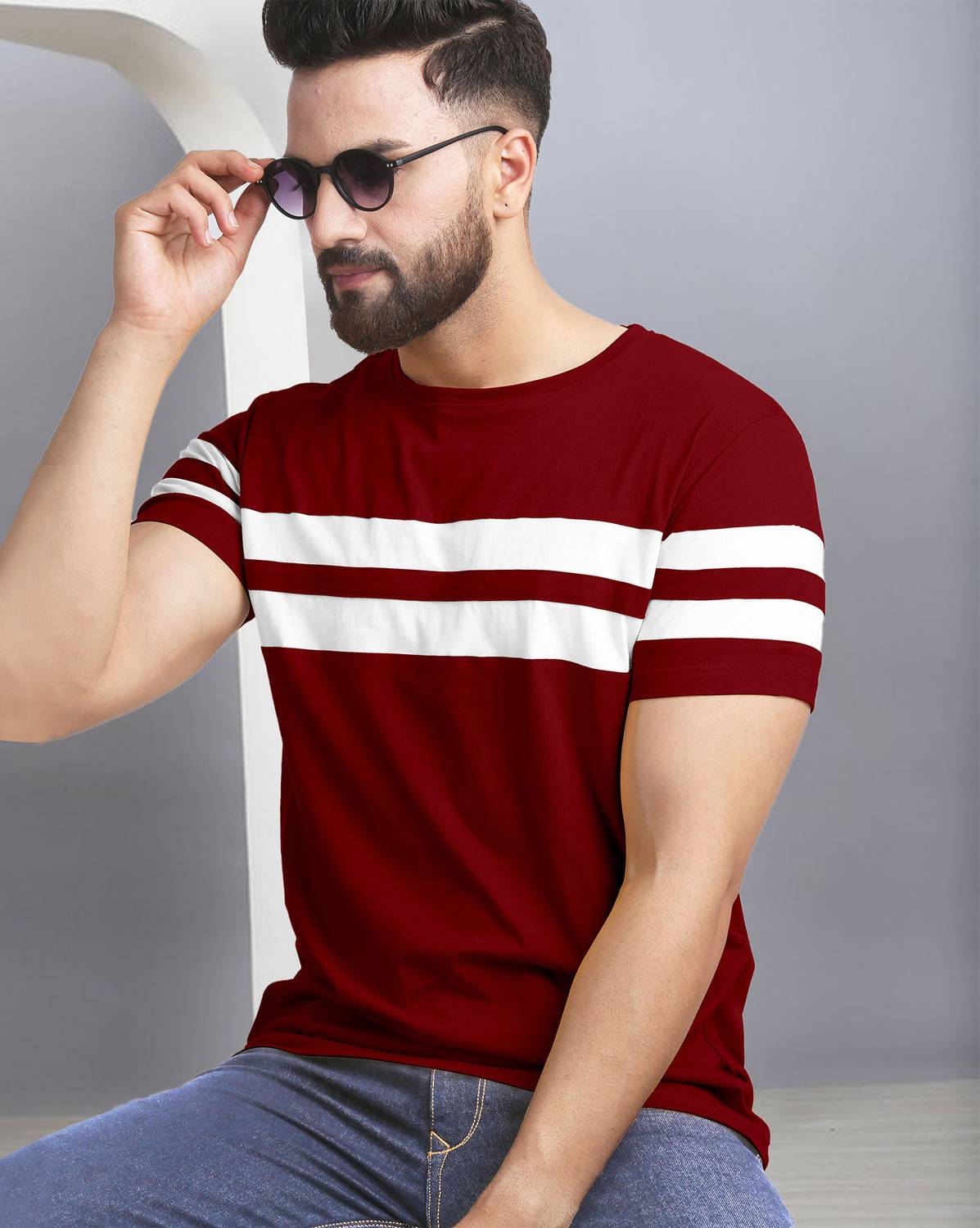 ENITOR Colorblock Men Round Neck Maroon T-Shirt