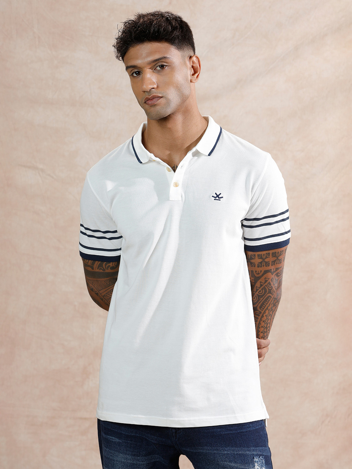 Image of WROGN Solid Men Polo Neck Silver T-Shirt