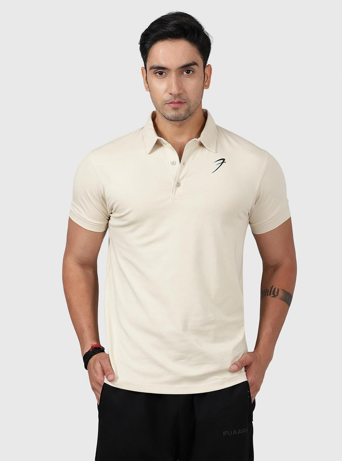 Image of FuaarK Solid Men Polo Neck Beige T-Shirt