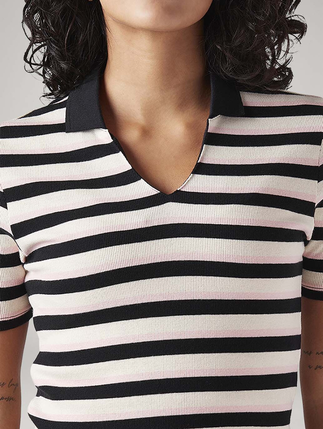 Image of LEVI'S Striped Women Polo Neck Multicolor T-Shirt