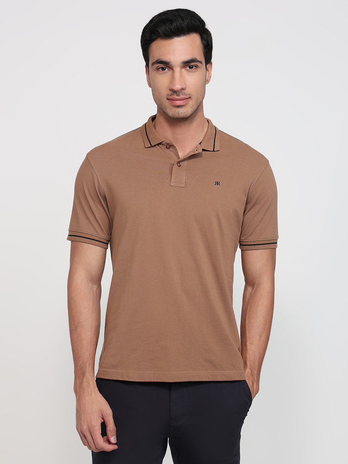 Raymond Solid Men Polo Neck Brown T-Shirt