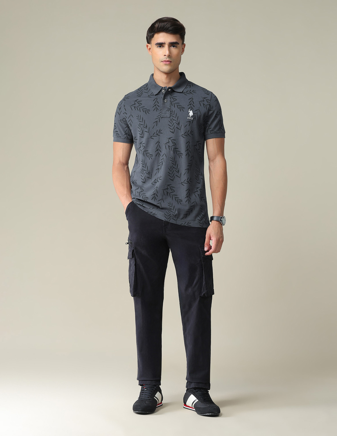 Image of U.S. POLO ASSN. Printed Men Polo Neck Grey T-Shirt