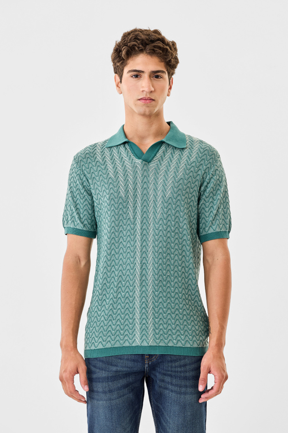Image of Snitch Chevron /Zig Zag Men Polo Neck Blue T-Shirt