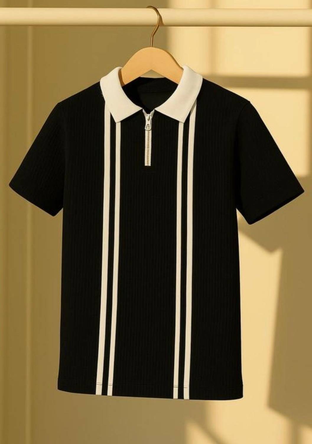 Texfield Colorblock Men Polo Neck Black T-Shirt - Image 1