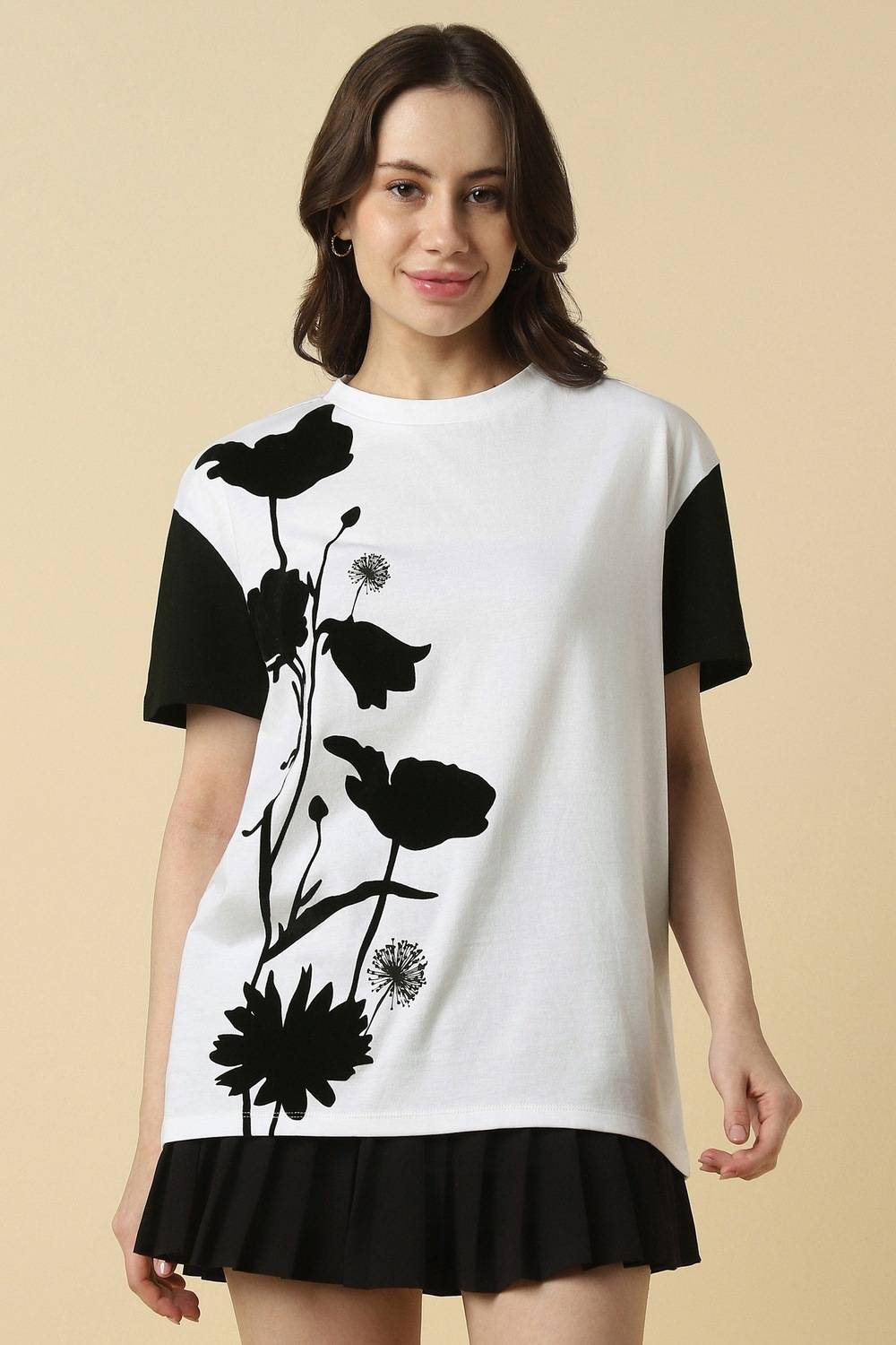 Allen Solly Printed Women Round Neck White T-Shirt