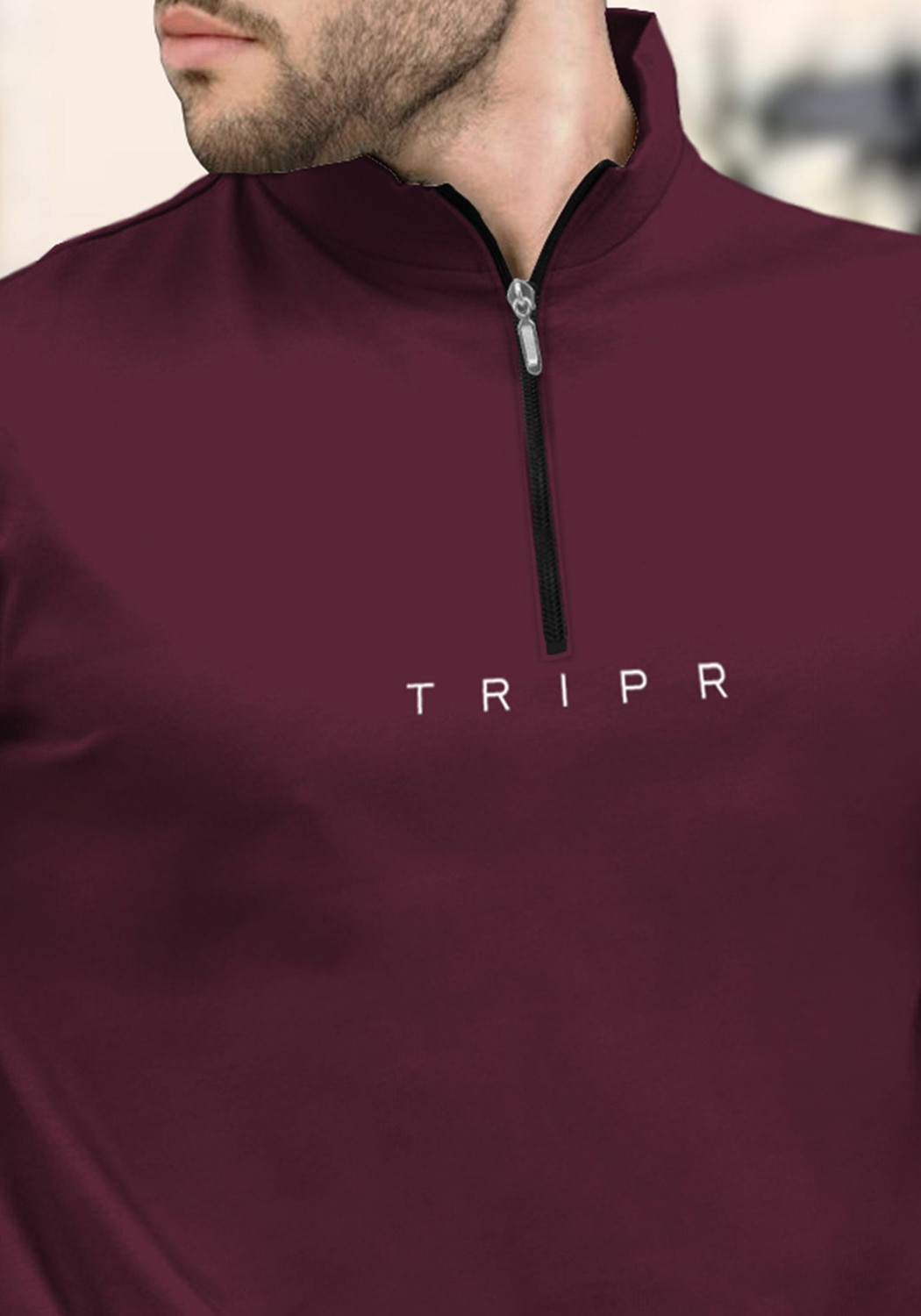 Image of TRIPR Printed Men Mandarin Collar Maroon T-Shirt