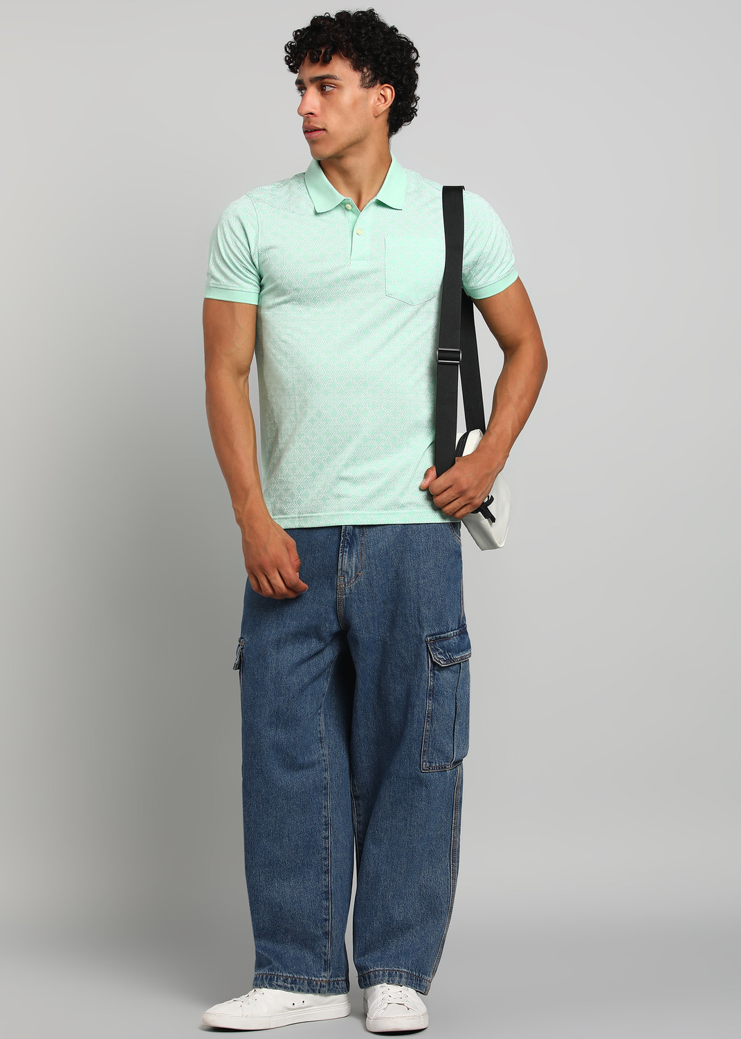 Image of PARX Printed Men Polo Neck Green T-Shirt