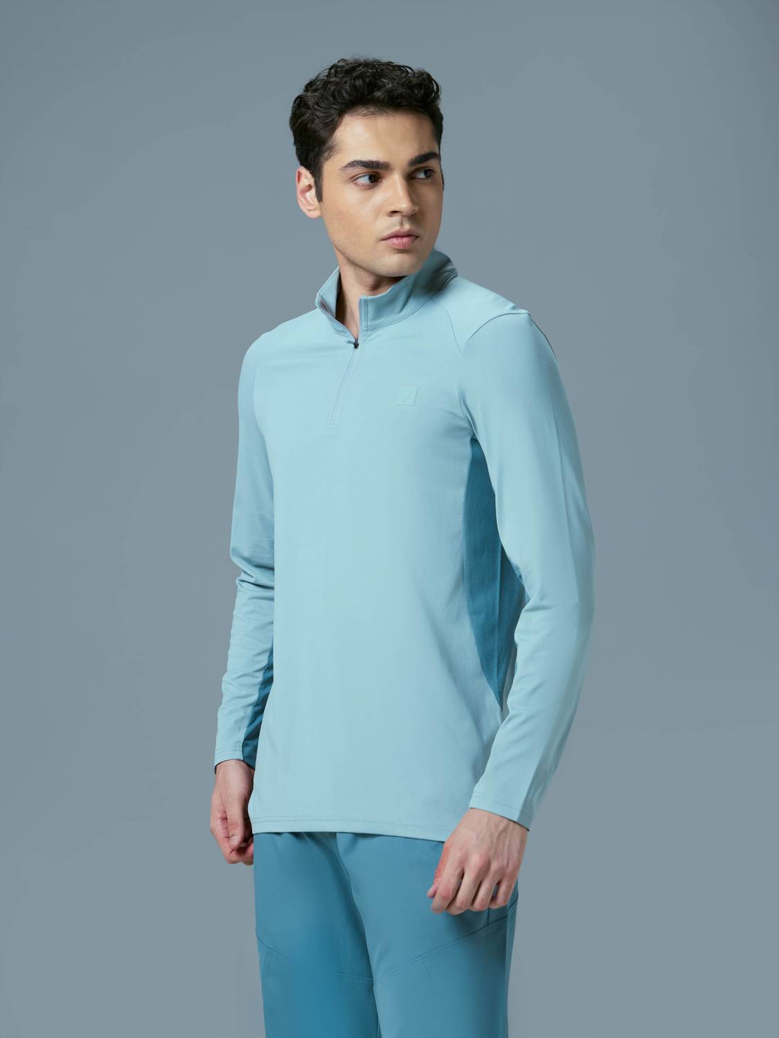 TECHNOSPORT Men High Neck Light Blue T-Shirt - Image 3