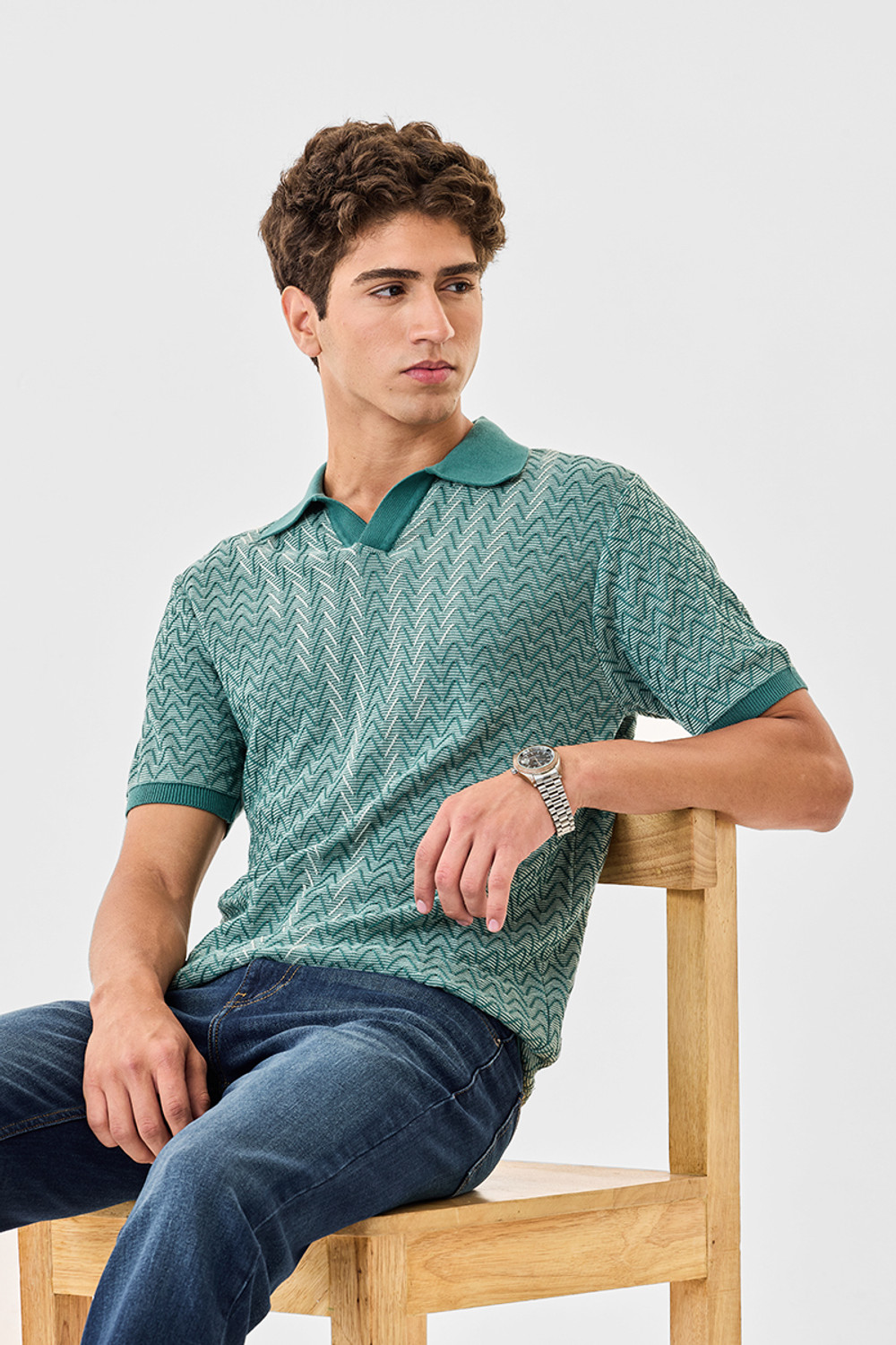 Image of Snitch Chevron /Zig Zag Men Polo Neck Blue T-Shirt