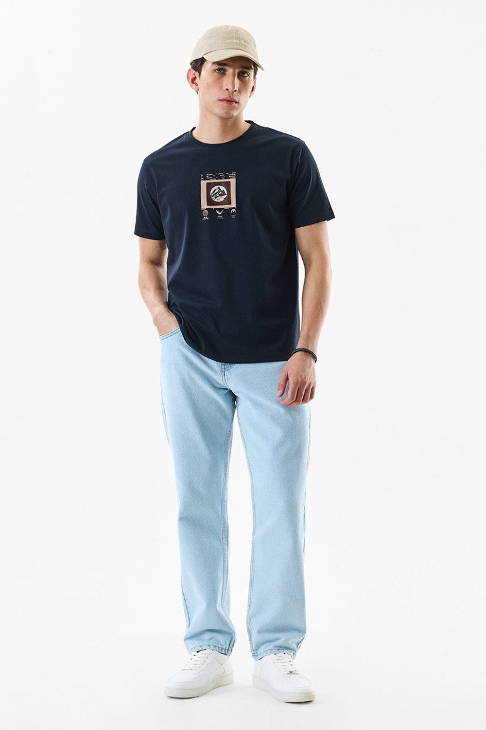 Image of Snitch Floral Print Men Crew Neck Navy Blue T-Shirt