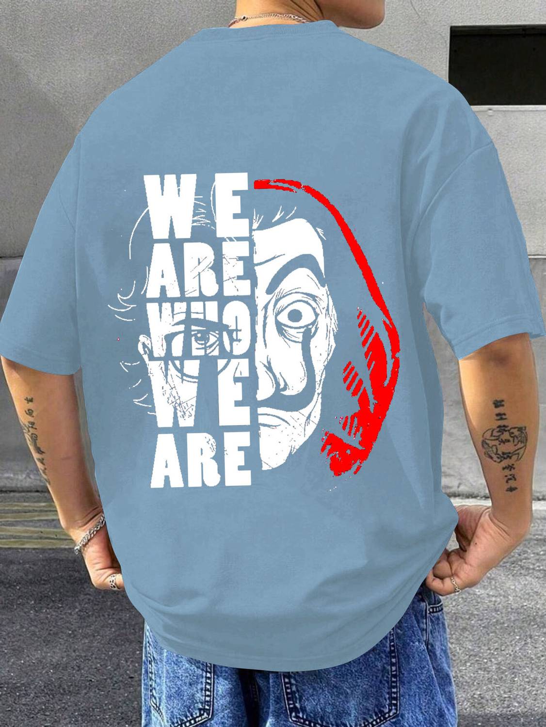 Heartees Graphic Print Men Round Neck Blue T-Shirt