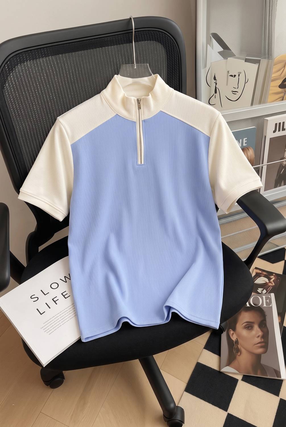 METRONAUT Colorblock Men Zip Neck Multicolor T-Shirt