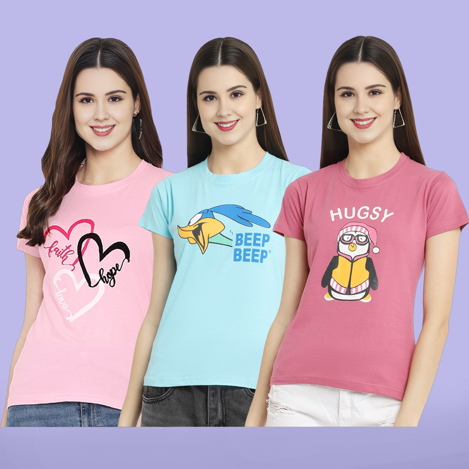 Image of METRONAUT Graphic Print Women Round Neck Multicolor T-Shirt