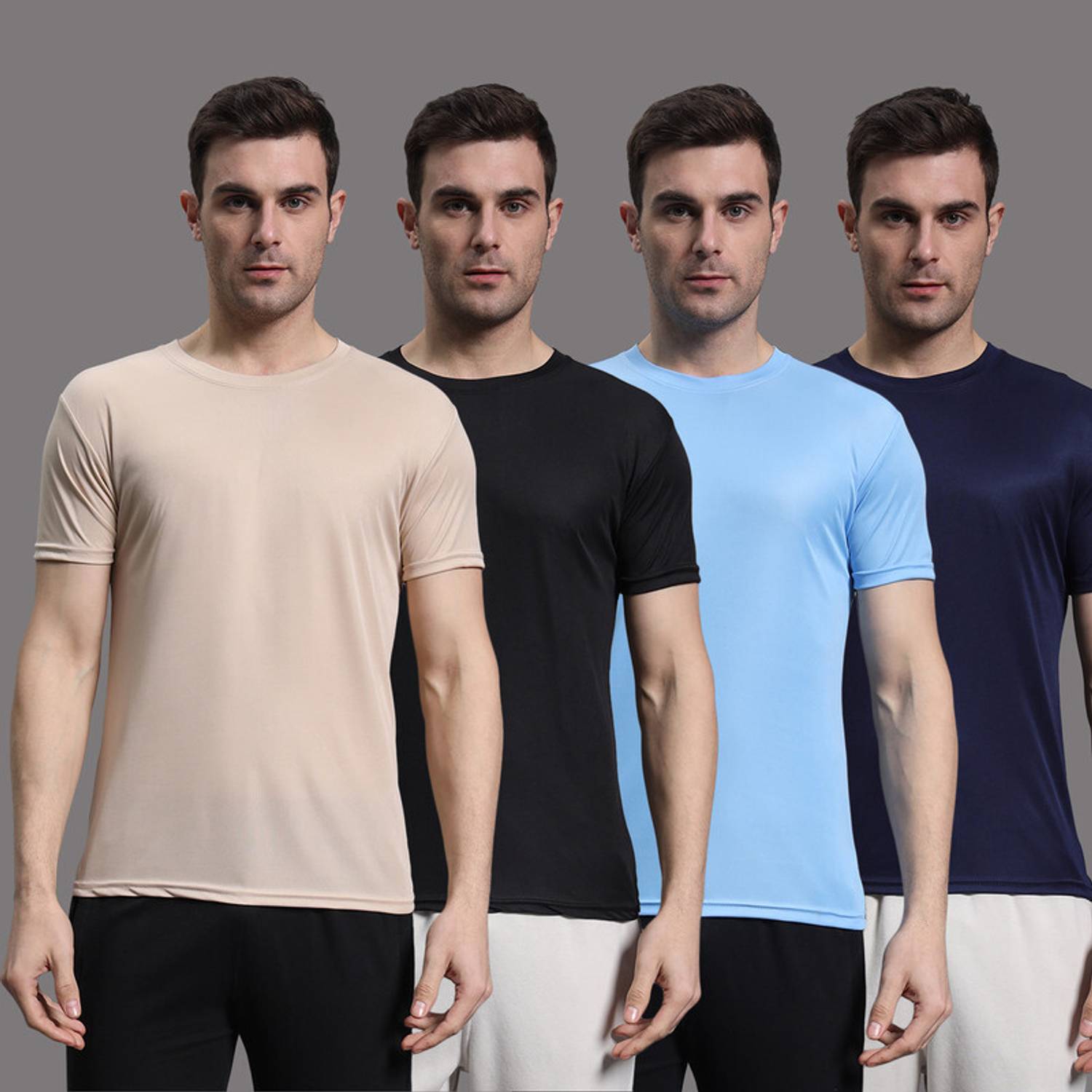 InkTees Pack of 4 Men Solid Round Neck Polyester Multicolor T-Shi