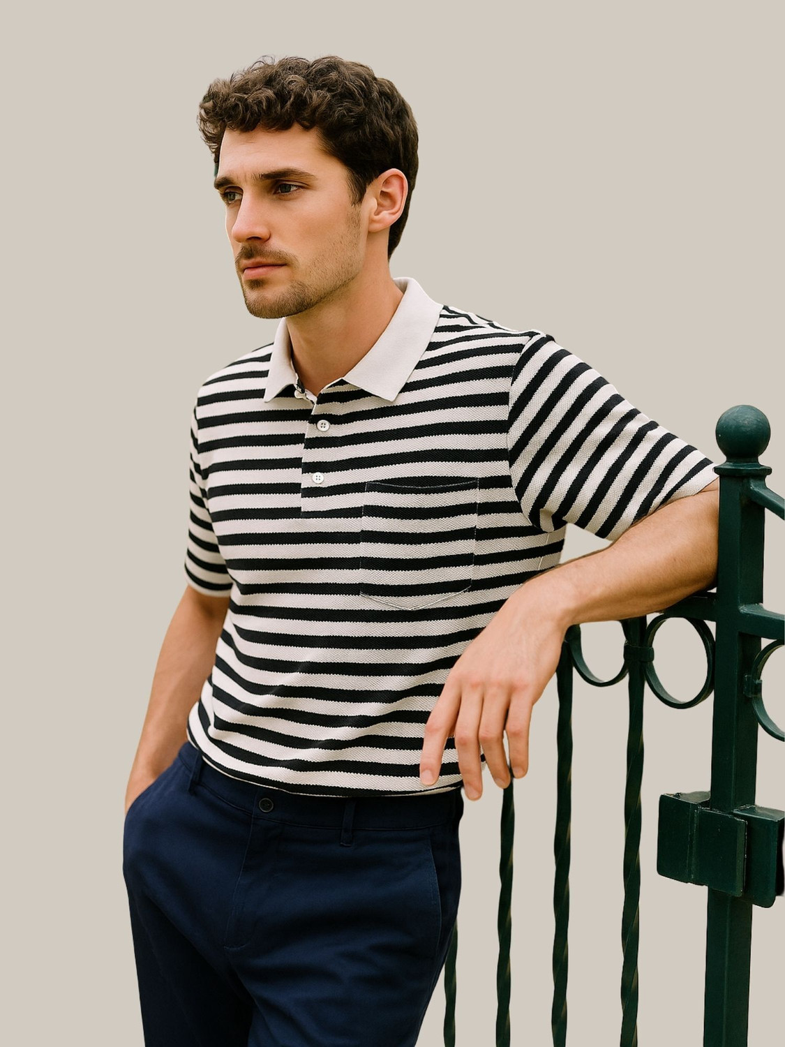Image of YOUNICK Striped Men Polo Neck Black T-Shirt