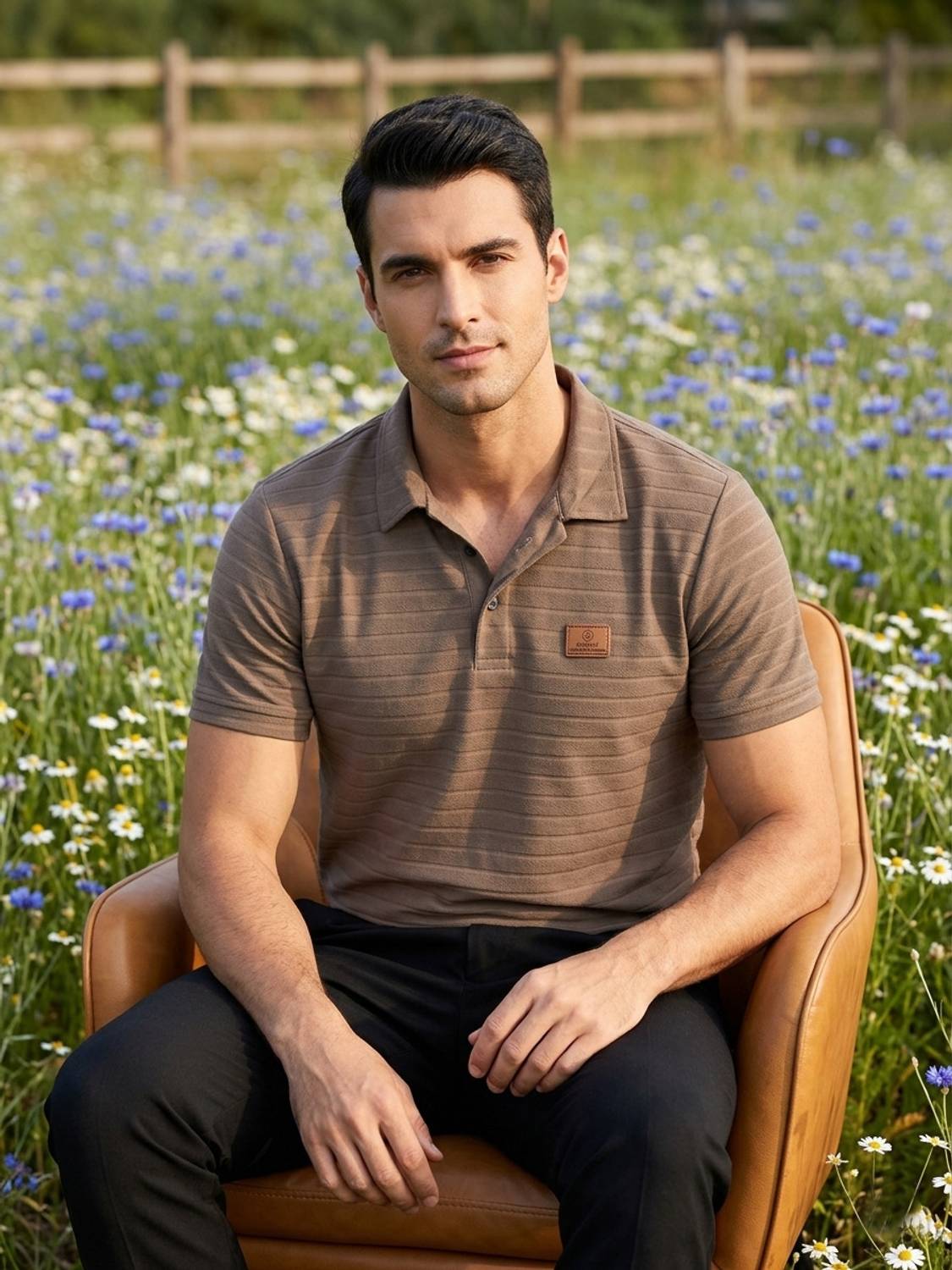 METRONAUT Self Design Men Polo Neck Elastane Brown T-Shirt